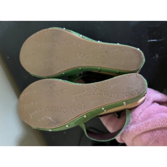 Dr. Scholl’s Originals Feel Crazy Wood Wedge Sandals Sz 10M Green - Picture 6 of 7